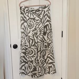 Nicole Miller Gray and White Wide Leg Palazzo Leaf Abstact Pants XL